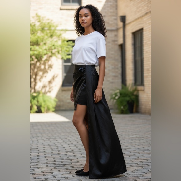 Another Mode Dresses & Skirts - Another Mode Women’s Asymmetrical Mini Skirt Long Side Drape Black Size M NWT
